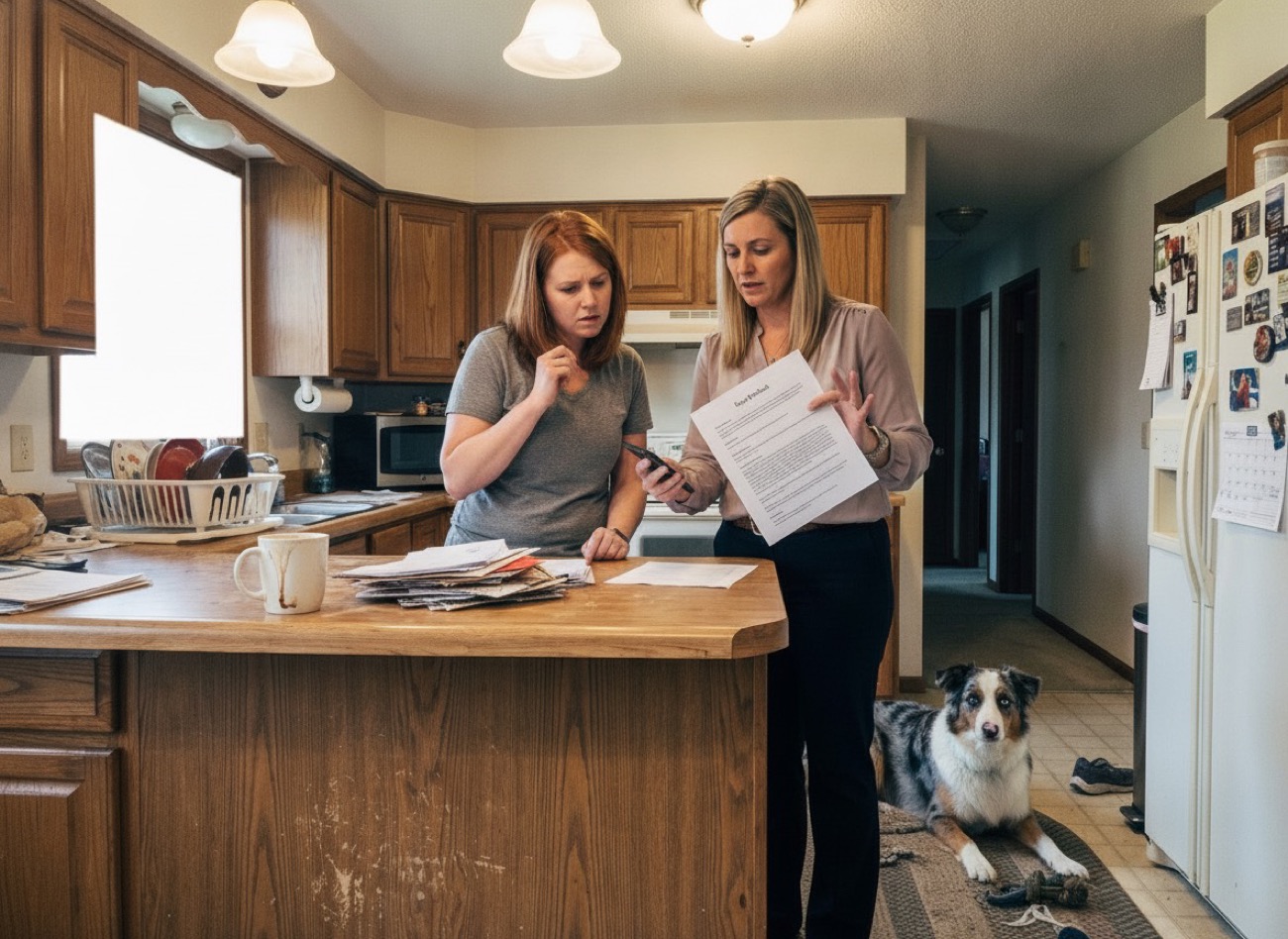 Woman and real estate agent reviewing feedback